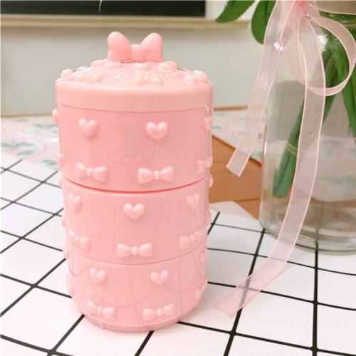 Small Desktop Organizer Mini Boxes 3-layers with Pink Bow Jewlery Organizer Cosmetic Box Embossed Plastic Makeup Organizer Box