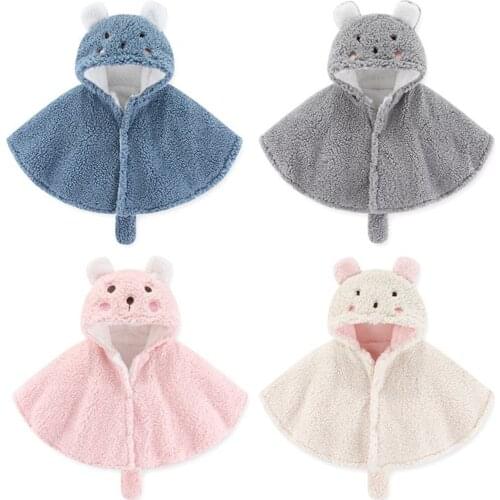 Fashion Toddler Infant Kids Baby Boys Girls Winter Warm Cartoon Plush Cloak Coat Clothes Hooded Flannel Shawl Poncho Outwear#g4