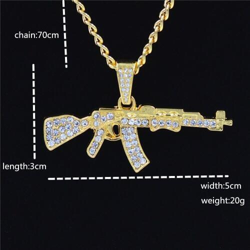 Fashion Punk Fashion Cool AK47 Gun Shaped Pendant Necklace European Party Style Hip Hop Iced Out Rhinestone Jewelry Link Chain