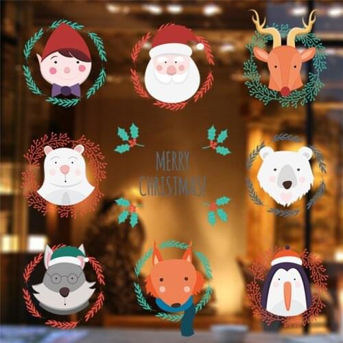 Cartoon Bear Reindeer Penguin Santa Claus Christmas Wall Stickers For Store Home Decoration Diy Animals Mural Art Window Decal
