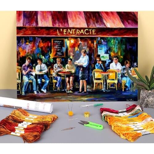 Cafe In Paris Pre-Printed 11CT Cross Stitch Kit Embroidery DMC Threads Handiwork Handicraft Sewing Knitting Needle Wholesale