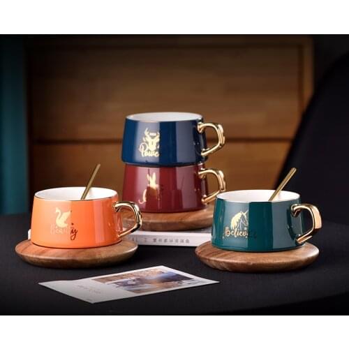 European Style Bone Porcelain Coffee Cup Set Vintage Ceramic Afternoon Tea Cup Saucer Spoon Luxury Gift For Cafe Shop Home