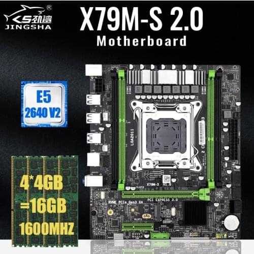 X79 M-S 2.0 Motherboard Set With Intel Xeon E5 2640 V2 CPU 4* 4GB= 16GB DDR3 1600MHz ECC/REG RAM M.2 SSD 8 core 16 threads