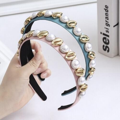 Vintage Pearl Gold Conch Jewel Bezel Hair Band Women Headband Girls Hair Accessories Hoop Hair Clips Hairband opaska do wlosow