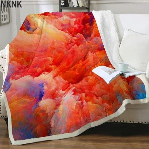 NKNK Smoke Cloud Blankets Colorful Bedding Throw Painting Plush Throw Blanket Graffiti Thin Quilt Sherpa Blanket Fashion Vintage