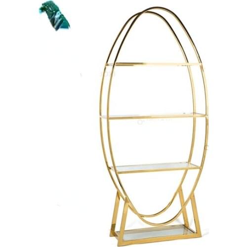 Oval stainless steel frame glass wine display shelf for wedding furniture