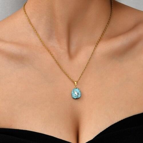 Handmade Necklace Women Necklace Blue Gemstone Pendant with Gold Color Chain Simple and Generous To Send Friends Party Prom Gift