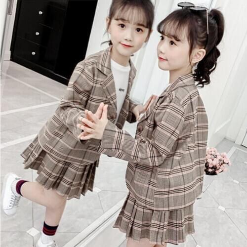 DFXD Teenage Girls Clothing Set Spring Girls Plaid Suit Blazer Coats+Skirts Girls Clothes School Outfits Childrens Sets 3-12Y