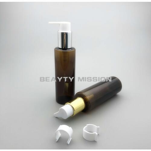 BEAUTY MISSION 150ml X 36 empty brown lotion cream plastic bottle with gold/silver lotion pump,150cc shampoo bottle container
