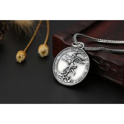S925 sterling silver fashion mens and womens pendants Thai silver angel medallion