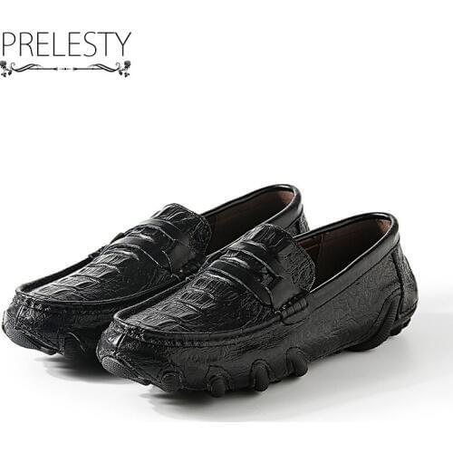 Prelesty Brand Crocodile Skin Leather Men Casual Shoes Breathable Soft Moccasins Mens Boat Shoes High Quality Zapatos Hombre