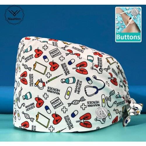 Adjustable Scrub Pet Shop Work Cap Dust Hat Scrub Baotou Hat Nursing Print Wholesale Breathable Unisex Cotton Surgical Cap Woman