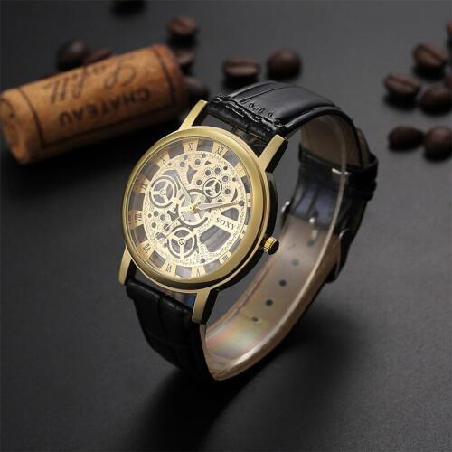 SOXY Brand Luxury Skeleton Watch Men Watch Fashion Mens Watch Leather Strap Clock saat relogio masculino erkek kol saati reloj