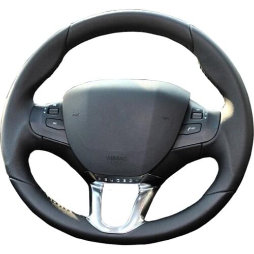 Car Steering Wheel Cover For Peugeot 208 Customize DIY Steering Wrap Microfiber Leather Hand Sewing Black Wear-resistant Soft