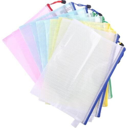 10Pcs A4 Size Mesh Document File Bags Storage Pouch with Zipper for Cosmetics Offices