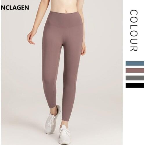 NCLAGEN Leggings Sport Women Fitness Naked Feel High Waist Elastic Yoga Pants NO Camel Toe Hip-lifting Running Exercise Tights