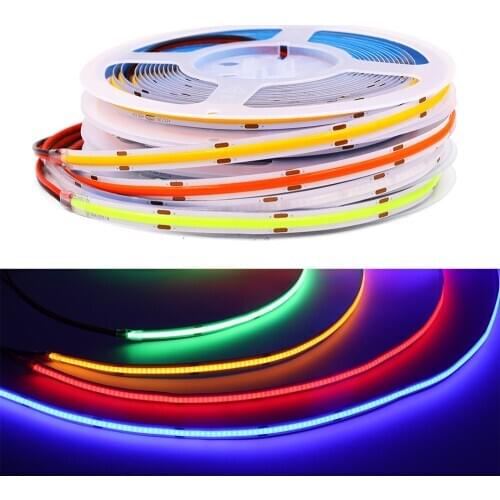COB LED Strip Light 12V 24V Dimmable White Yellow Blue 5m 1920LED Red Green High Density Flexible LED Tape Linear Ribbon