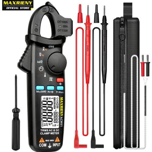 MAXRIENY ACM91 Digital Clamp Meter True RMS Mini DC AC Current Voltage Auto Range Temperature Capacitance Ohm Tester Multimeter