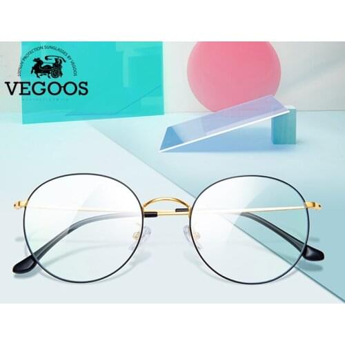 VEGOOS Vintage Round Metal Blue Light Blocking Personality College Style Eyeglasses Computer Game Transparent Glasses Frame