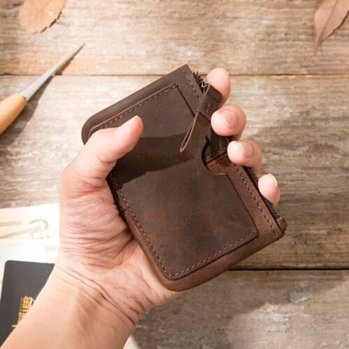Vintage Leather Wallet Woman Men Genuine Cowhide Passport Cover Card Holder Mini Coin Purse Key Crazy Horse Brown Money Bag