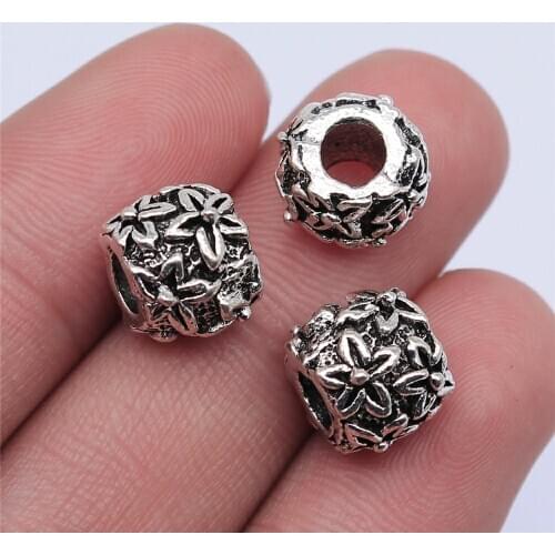 WYSIWYG 5pcs 11x9mm Antique Silver Color Big Hole Spacer Beads For Jewelry Making DIY Jewelry Findings