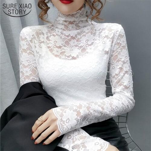 2021 Long Sleeve Slim Lace Top Female Autumn Fashion Korean Style Womans Blouses Sexy Hollow Out Womans Shirts 5 Colors 10812