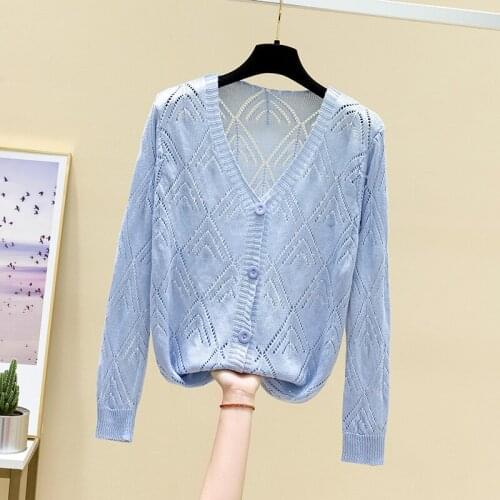 Thin knitted cardigan womens 2021 summer new loose and versatile short sunscreen long sleeve shawl air conditioner