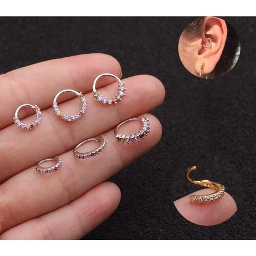 1pc 6/8mm Cz Zircon Hoop Cartilage Earring Septum Clicker Nose Ring Helix Tragus Daith Conch Rook Snug Ear Piercing Jewelry