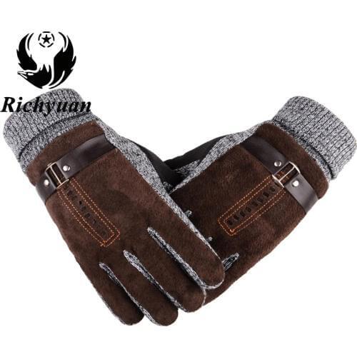 2017New Design Men Winter Gloves Luxury Leather Moto Guantes PU Patchwork Thick Gloves Male Motocicleta Thermal Warm Gloves