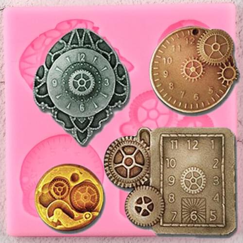 3D Steampunk Clock Silicone Molds Gear Baby Birthday Cupcake Topper Fondant Cake Decorating Tools Candy Chocolate Gumpaste Mould