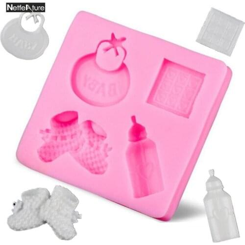 3D Mold Sillicone Cake Mold BABY Feeding Bottle Small Shoes DIY Chocolate Fondant Mold Embossing dies Cake Decorating Mold Tools