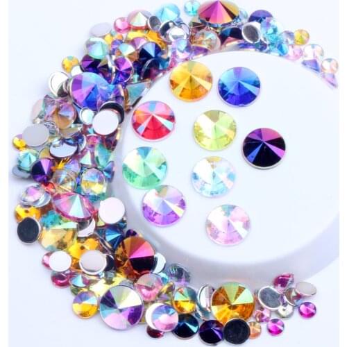 4 5 6 10 mm Or Mix Size Multicolor Crystal Rhinestone Round Rivoli Acrylic Stones Face Nail Art Beads For DIY Sticker Decoration