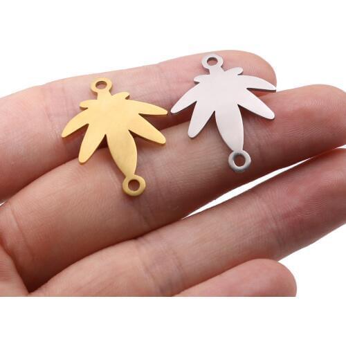 5pcs Stainless Steel Maple Leaf Bending Charms Fit Bracelet Connector Charm Necklace for DIY Handmade Jewelry Making Pendant