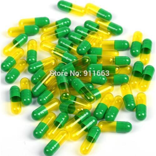 5,000pcs! 0# Green-Yellow Translucent Colored Empty Gelatin Capsules Sizes 0 (joined or seperated capsules available!)