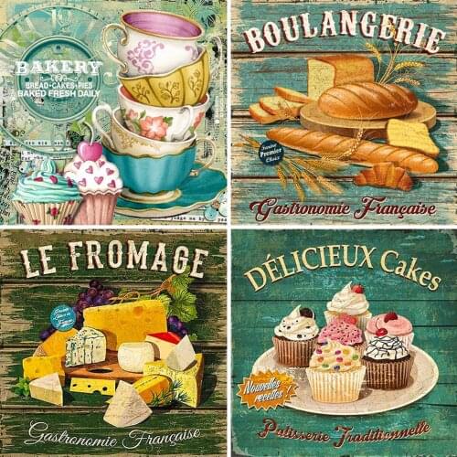 5D DIY Diamond Painting Bread Kitchen Cake Cup Cross Stitch Kit Full Drill Embroidery Mosaic Art Picture of Rhinestones Decor