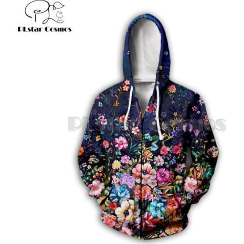 PLstar Cosmos Brand costume Flower zipper hoodies Fashion Male/Female Hoodie painting Floral 3D Printed streetwear Hooded jacket