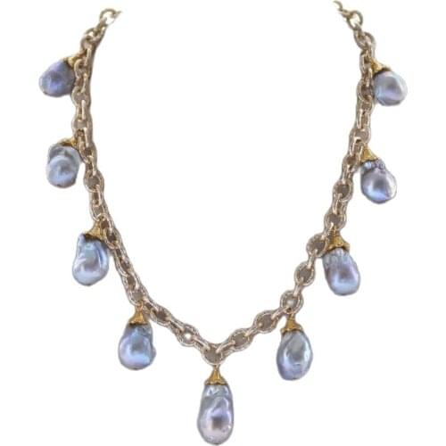 MCT·STAR Z10420 18" 25mm Gray Baroque Drop Edison Keshi gold-plating Chain Pendant