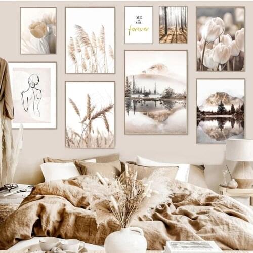 Flower Grass Sunshine Fog Nature Scenery Canvas Painting Plant Landscape Poster Print Light Color Wall Art Picture Home Decor