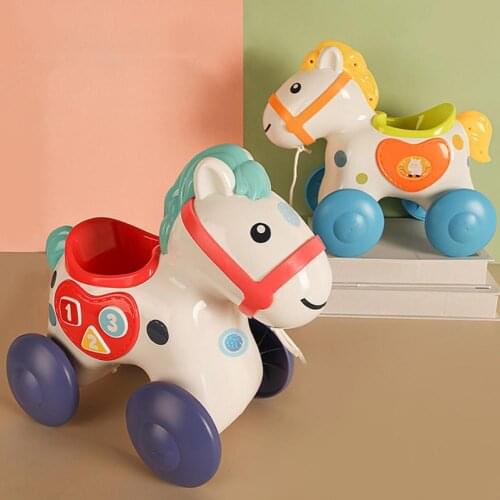 Push Pull Toy Cartoon Animal Shape Early Education Safe Horse Pull Along Walking Toy Gift With Chinese English Song