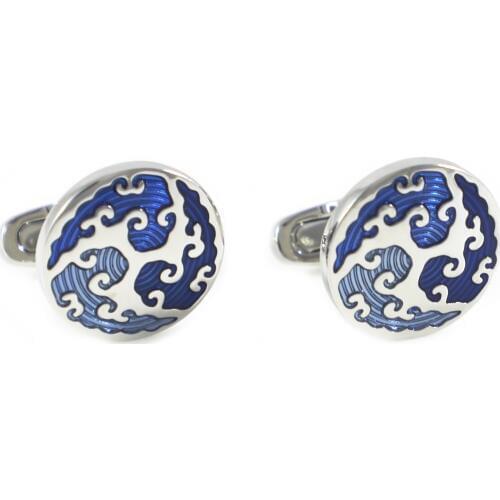 Classic Round Blue Tonal Swirl Pattern Cuff Links Fathers Day Birthday Gift Cuff Links Wedding Cuff Links