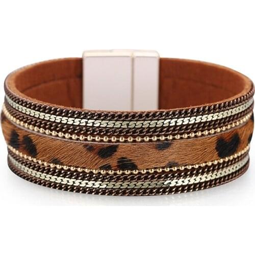 Kirykle Bohemian Leather Bracelet for Women Jewelry 2020 Fashion Ladies Wide Boho Multilayer Wrap Leopard Bracelets & Bangles