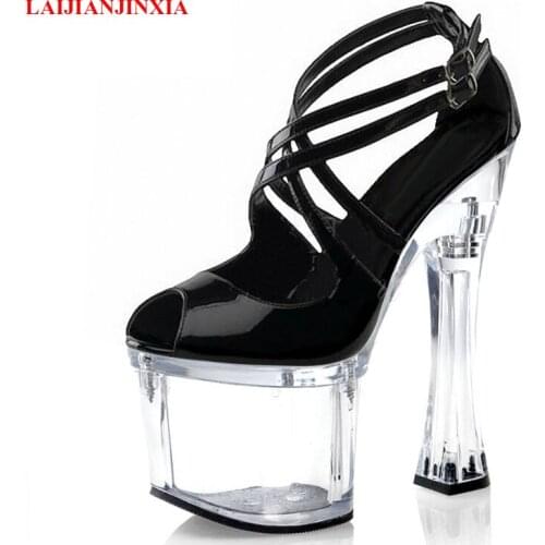 LAIJIANJINXIA New Crystal Platform Clubbing Queen Sexy Pole Dancing Shoes Spool Heels 18 cm Super High Heeled Sandals Fashion