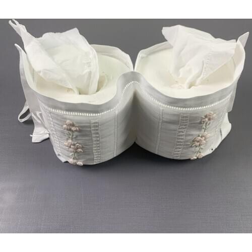 Linen Toilet Paper Cover with Embroidered Flowers 7x17"Perfect for hiding those unsightly toilet rolls