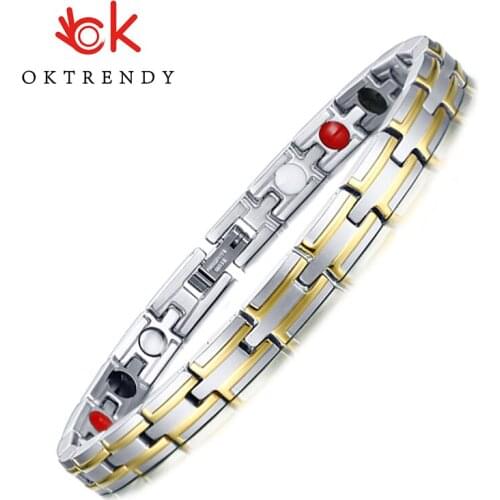 Stainless Steel 4 in 1 element Health Magnetic Bracelet Gold-silver Color Wristband Magnetic Hand Chain for Women Men Presents