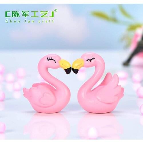 2Pcs/Set Micro Flamingo Figurine Miniature Animals Ornaments For DIY Fairy Garden Small Plants Decoration 3.1*3.6cm
