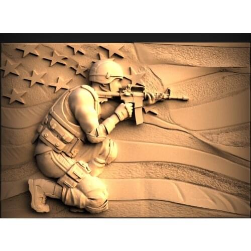 3d STL Model for CNC Router 3D Printer Artcam Aspire Bas Relief_Soldier Shooting