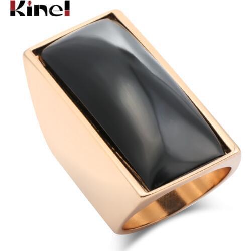 Kinel 2019 Hot Fashion Black Rings For Women Gold Color Punk Rock Big Rectangle Surface Ring Vintage Jewelry