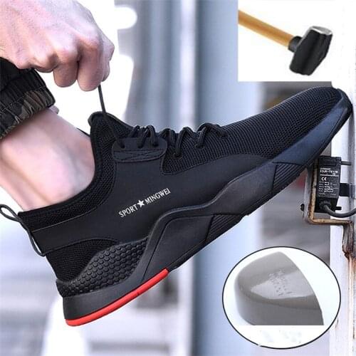 Mens Steel Toe Work Safety Shoes Casual Breathable Outdoor Sneakers Puncture Proof Boots Comfortable Industrial Shoes for Men