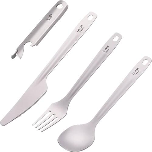 Lixada 4in1 Titanium Flatware Cutlery Set Lightweight Picnic Outdoor Spoon Fork Cutter Multifunctional Flatware Cooking Supplies