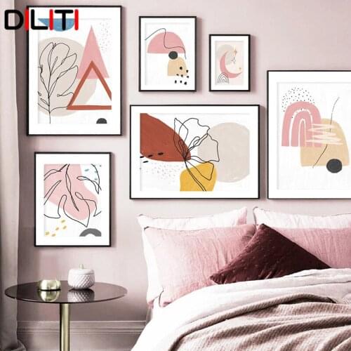 Geometric Curve Abstract Nordic Wall Art Retro Poster Leaf Moon Canvas Painting for Living Room Print Picture Home Decor